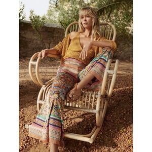 Molly Bracken Satin Palazzo Pants Olga Print Dopamine Boho Hippie Festival Small